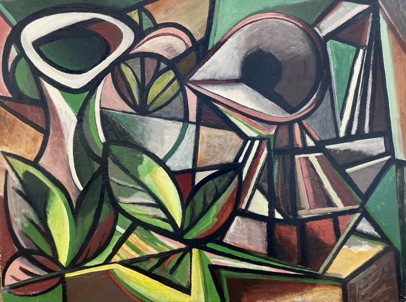 Nature morte broc, carafe et feuilles, août 1988 Georges-Henri PESCADERE