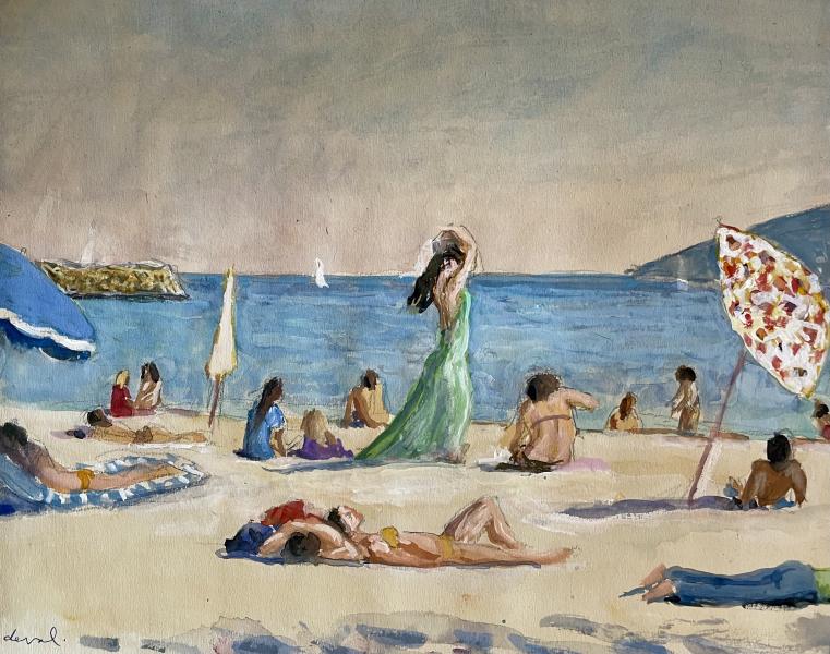 Sur la plage, la robe verte Pierre DEVAL