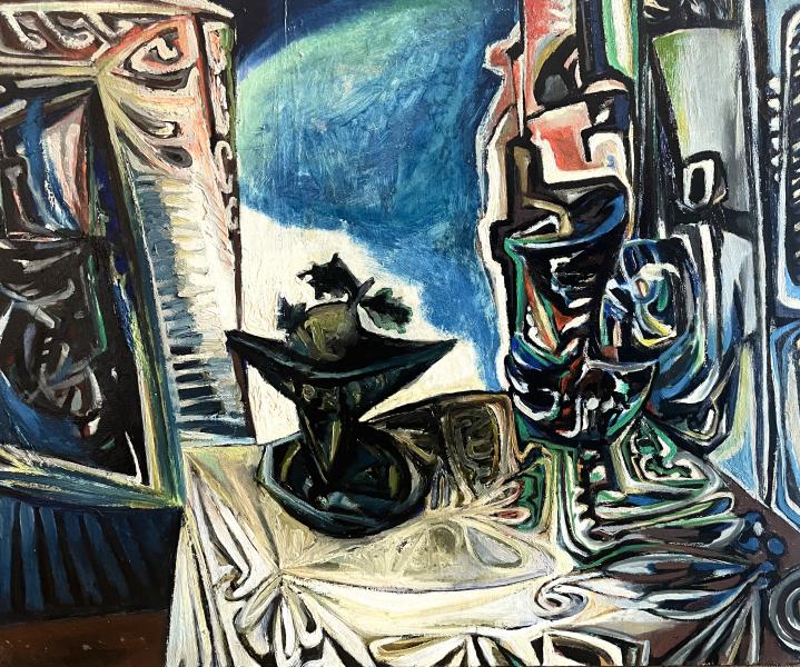 Nature morte en bleu à la coupe de fruits, janvier 1968 Georges-Henri PESCADERE