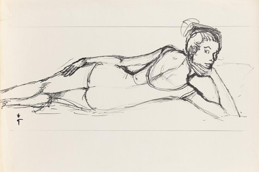 Pose publicitaire, en maillot de bain René GRUAU