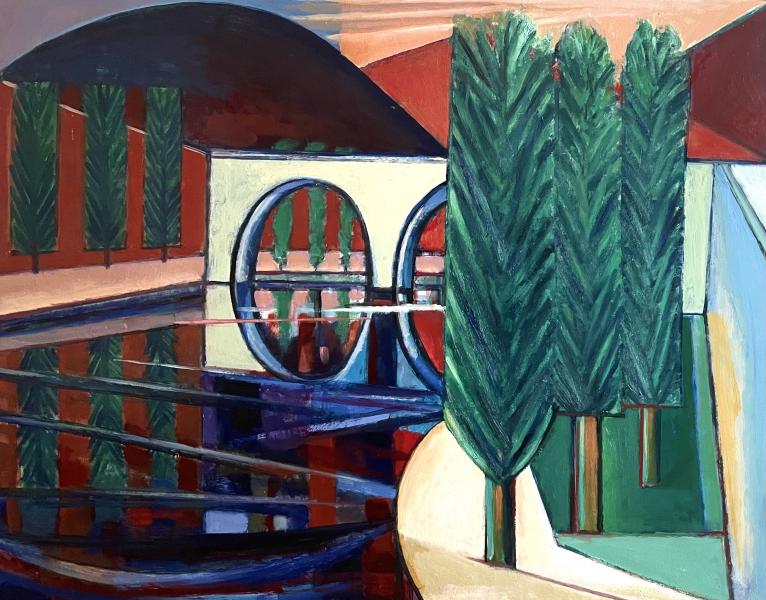 Cyprès, architecture, plan d'eau, mars 2002 Georges-Henri PESCADERE