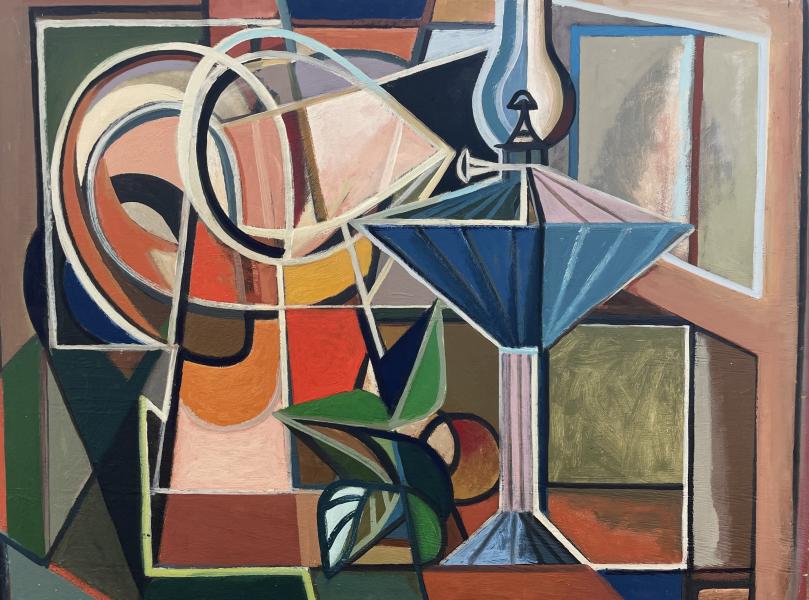 Nature morte, lampe à huile et fruits, septembre 1983 Georges-Henri PESCADERE