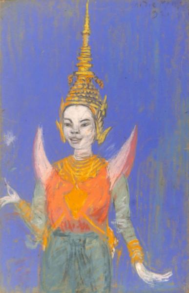 Danseuse cambodgienne, fond bleu, 1921