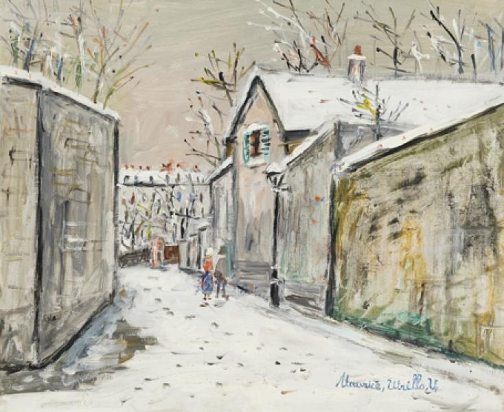 Rue Saint-Vincent et chaumière d'Henri IV sous la neige, Montmartre, circa 1948 Maurice UTRILLO