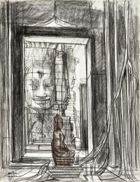 Angkor Thom, le Bayon vu depuis l'intérieur d'un temple, 1955 André MAIRE