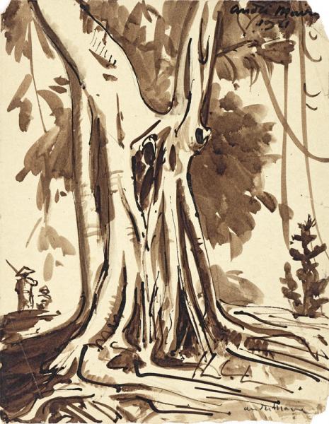 Indochine, Personnages au pied du grand arbre, vers 1920 André MAIRE