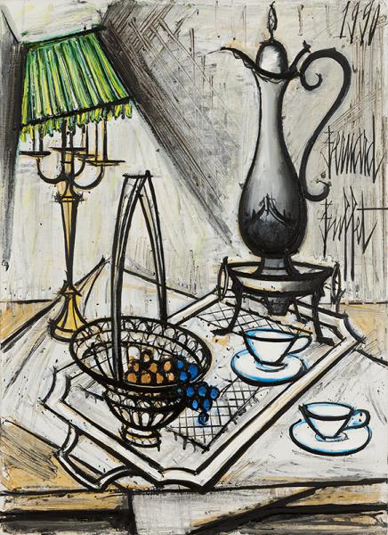 Lampe, panier de fruits et théière, 1990 Bernard BUFFET