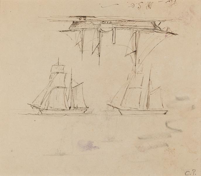 Etude de bateaux. Etude d'arbre (au verso)