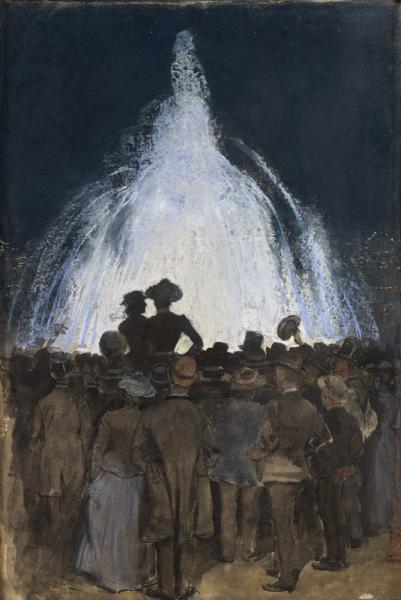 Foule devant la fontaine lumineuse de l'Exposition Universelle de 1889 Ernest-Ange DUEZ