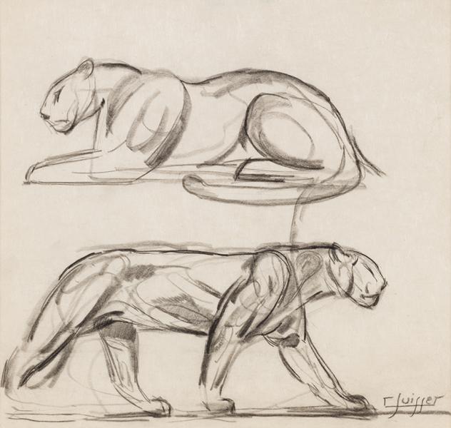 Esquisse deux panthères, circa 1925 Gaston SUISSE