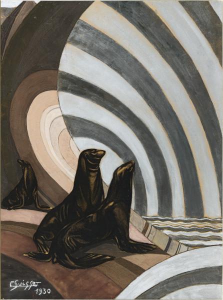 Otaries sur fond d’aurore boréale, 1930 Gaston SUISSE