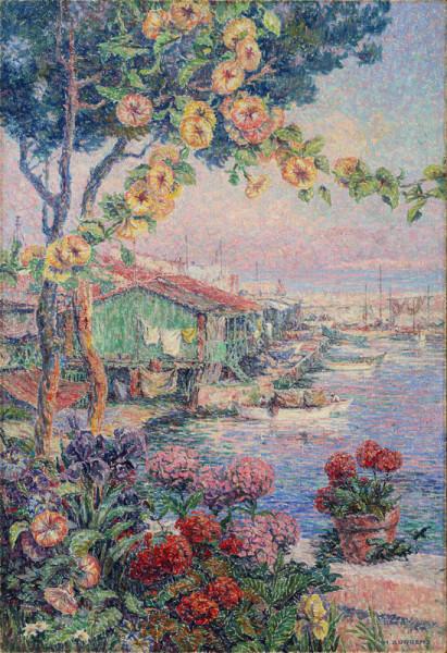 Sous les roses trémières, cabanons à la Pointe-Rouge, Marseille Henri AURRENS