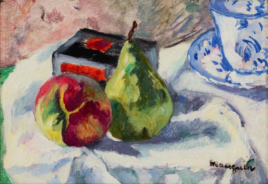 Poire et pêche, tapis bleu, 1937 Henri MANGUIN