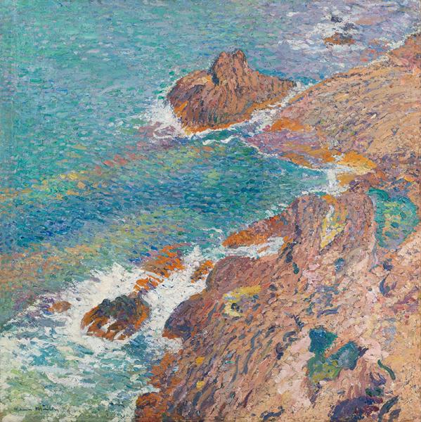 Rochers roses aux reflets d'or dans la mer à Collioure, circa 1925 Henri MARTIN