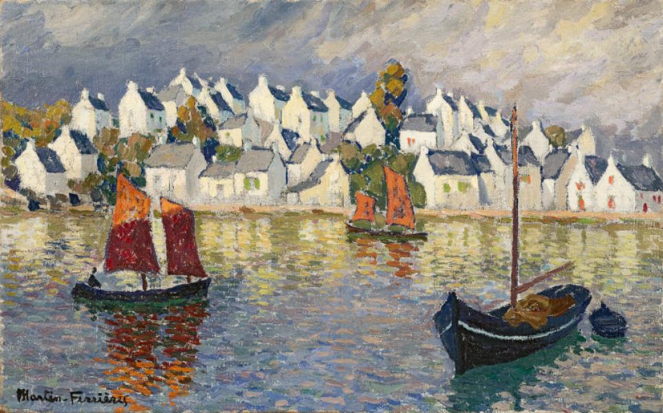 Voiles orange sur la mer, Bretagne Jacques MARTIN FERRIERES