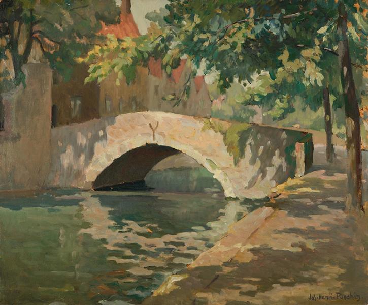 Bruges, Paysage au pont, 1933 Jos Henri PONCHIN