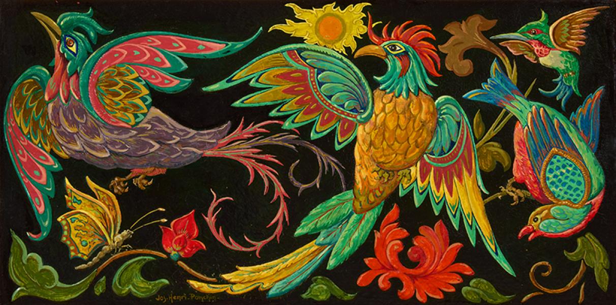 Projet de décor, laque aux oiseaux I