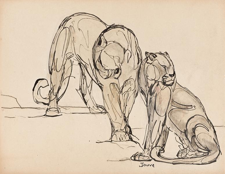 Deux panthères, esquisse Paul JOUVE