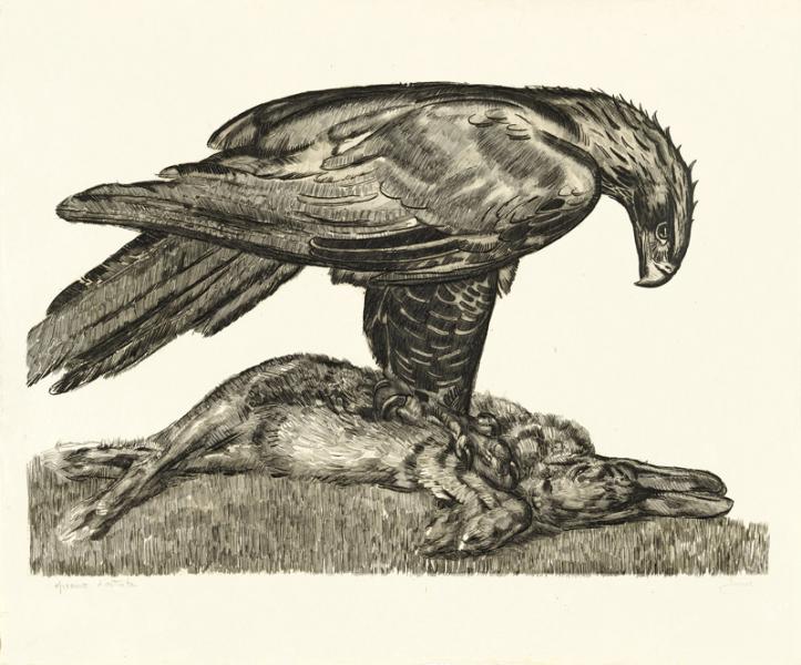 Aigle enserrant un lièvre, c. 1930 Paul JOUVE
