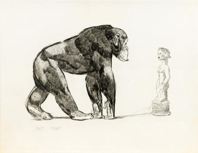 Chimpanzé et statue Baoulé, 1931 Paul JOUVE