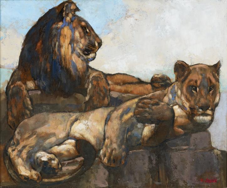 Lion et lionne allongés, c. 1922 Paul JOUVE