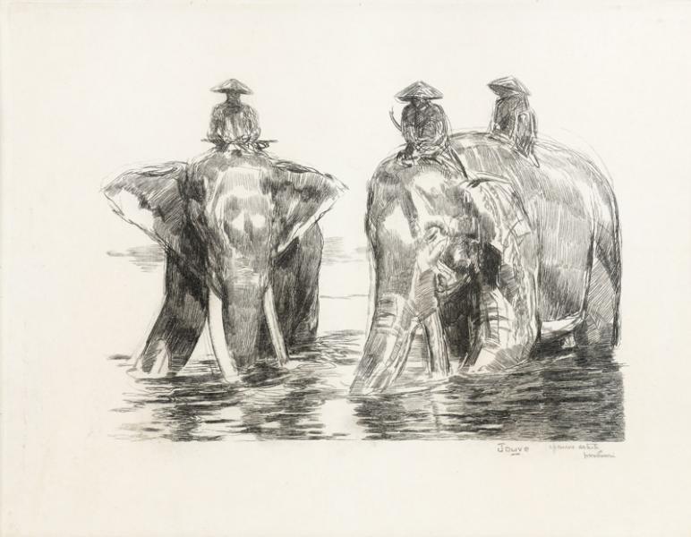 Éléphants et leurs cornacs, La rivière des parfums, Hué, 1931 Paul JOUVE