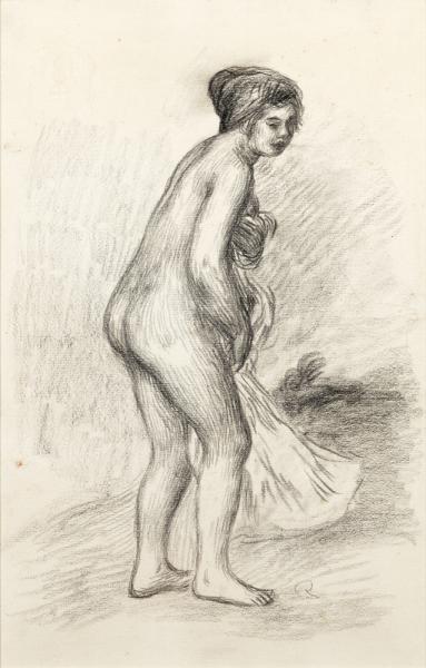Baigneuse debout tenant un linge, circa 1880 Pierre - Auguste RENOIR