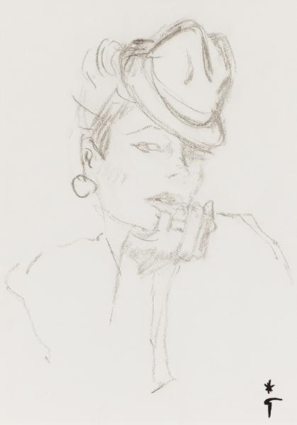 Femme au petit chapeau, la pose René GRUAU