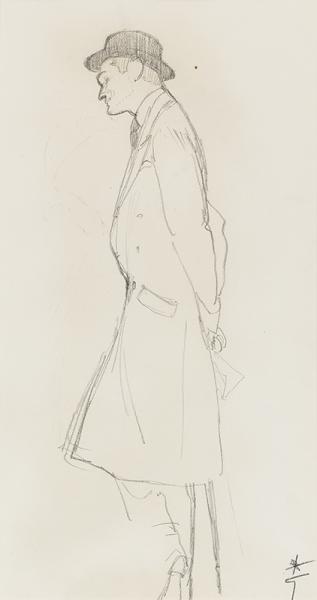 Gentleman en imperméable René GRUAU