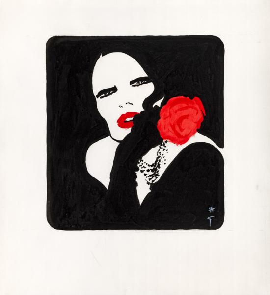 Lèvres rouges et gants noirs