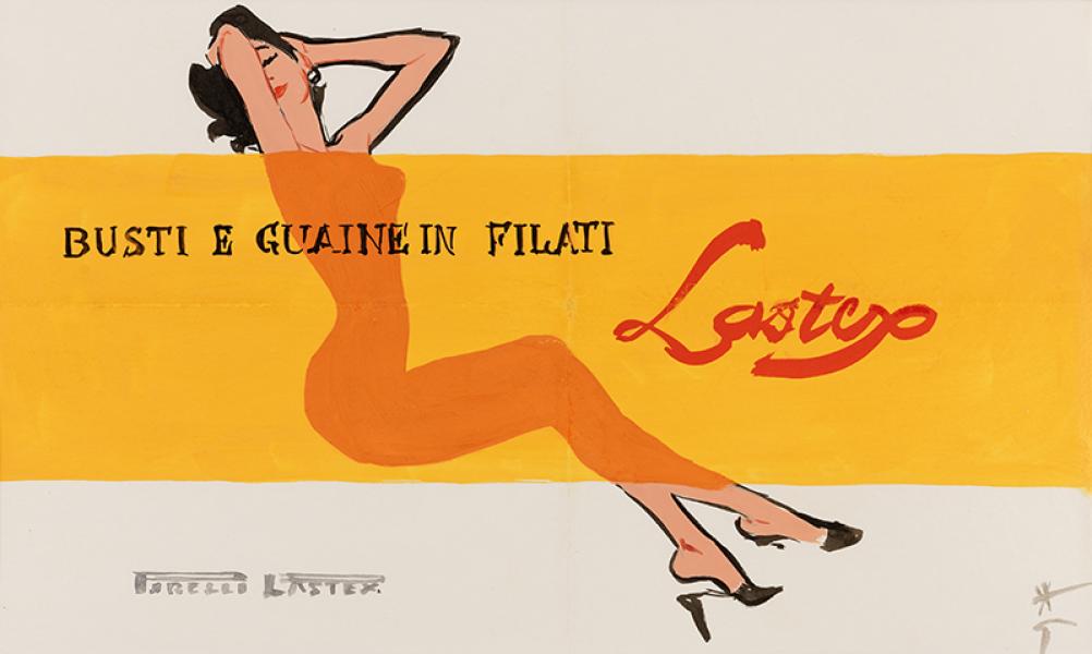 Pin-up. Projet publicitaire pour Pirelli Lastex. René GRUAU