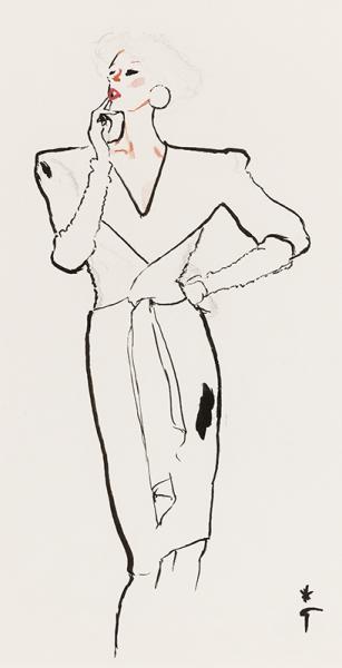 Robe fourreau, col en V René GRUAU