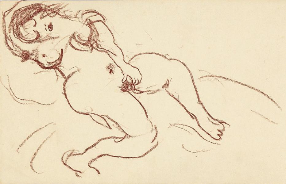 Femme nue, hippopodame, la caresse René SEYSSAUD