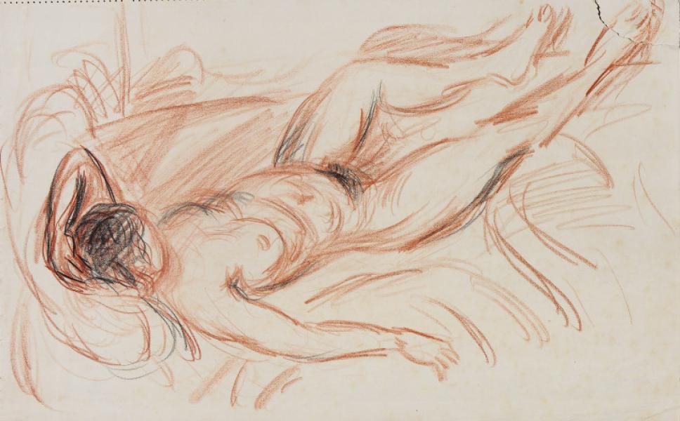 Femme nue étendue, un bras replié sous la tête René SEYSSAUD