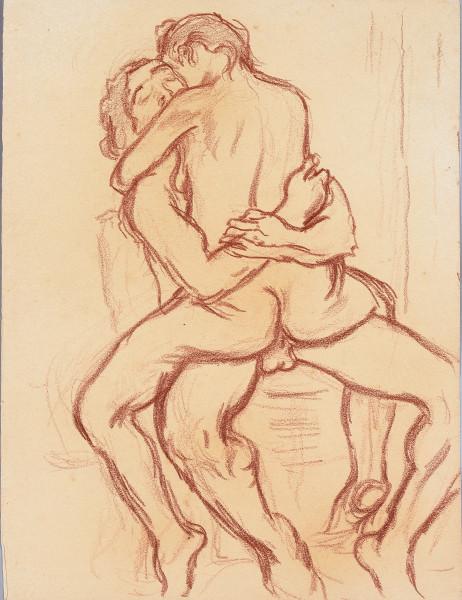 Scène érotique, enlacés sur une chaise René SEYSSAUD