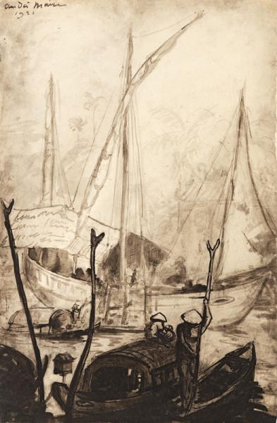 Indochine, à bord du sampan, 1921