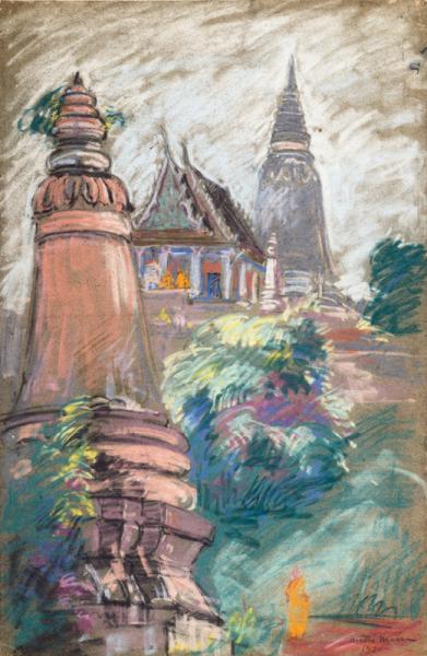 Indochine, au pied de la pagode, 1920