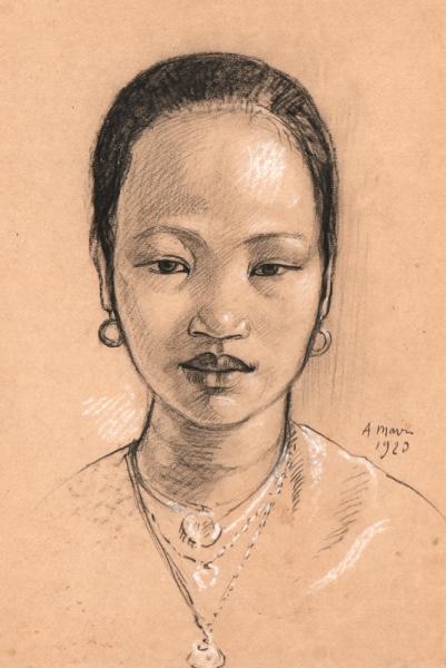 Indochine, portrait de jeune femme aux colliers André MAIRE