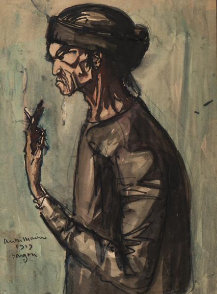 Indochine, Saïgon, Vieil homme fumant, 1919 André MAIRE