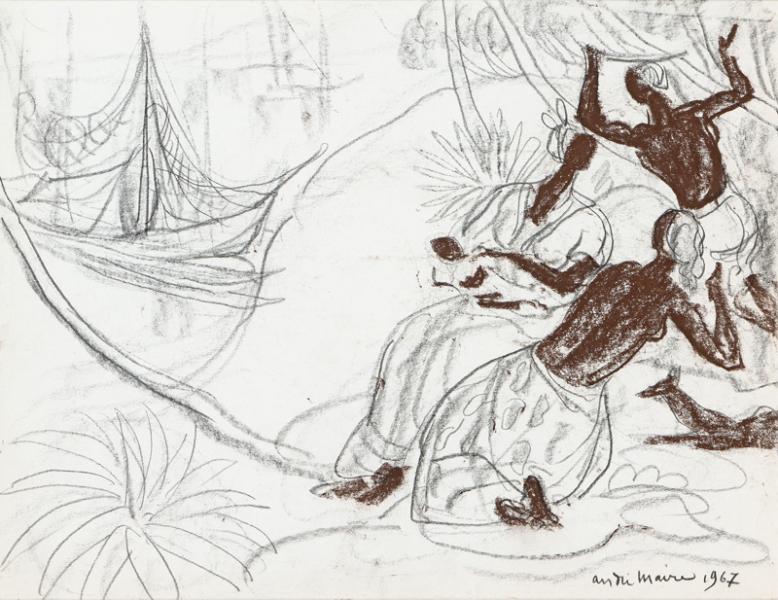 Antilles, personnages et chien, 1967 André MAIRE