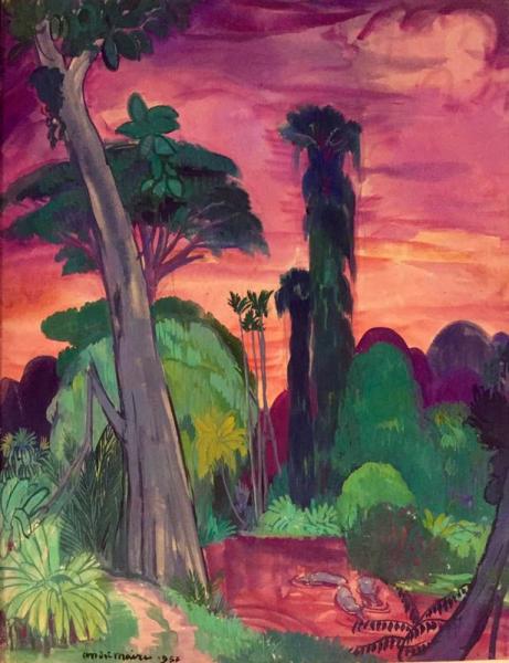 Paysage laotien au coucher du soleil, 1957. André MAIRE