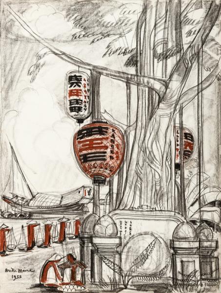 Vietnam, lanternes devant la pagode, 1955 André MAIRE