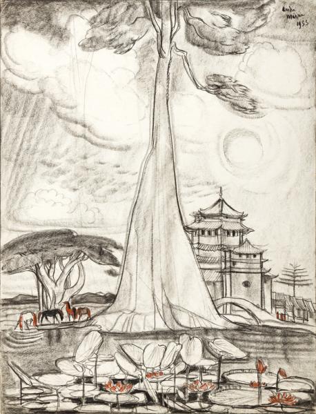 Vietnam, les lotus et la pagode, 1955 André MAIRE