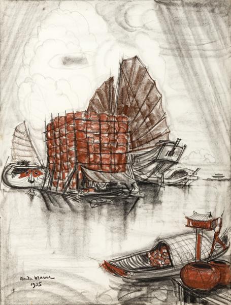 Vietnam, marché à bord de jonques, 1955 André MAIRE