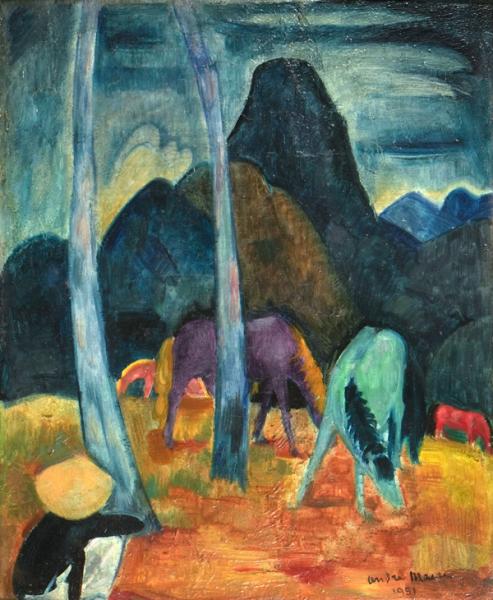 Vietnam, paysage aux chevaux André MAIRE