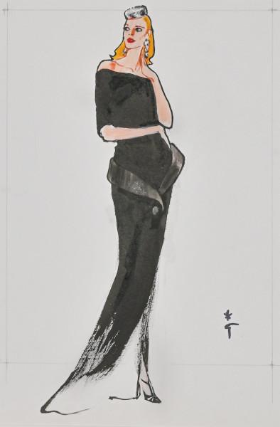 Elégante en robe noire René GRUAU