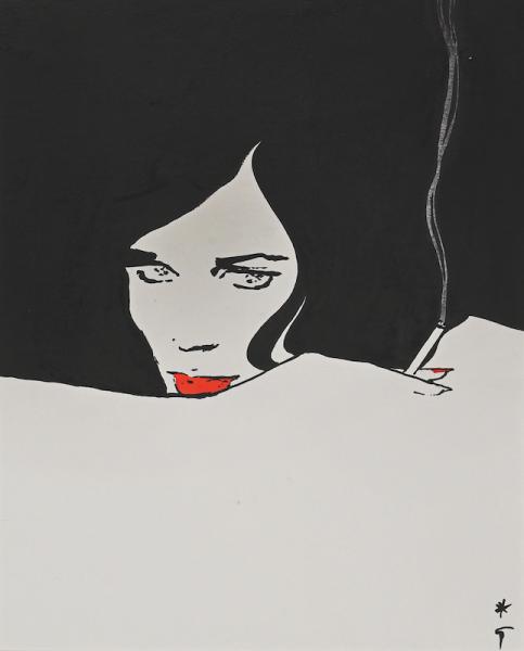 Bouche rouge et cigarette