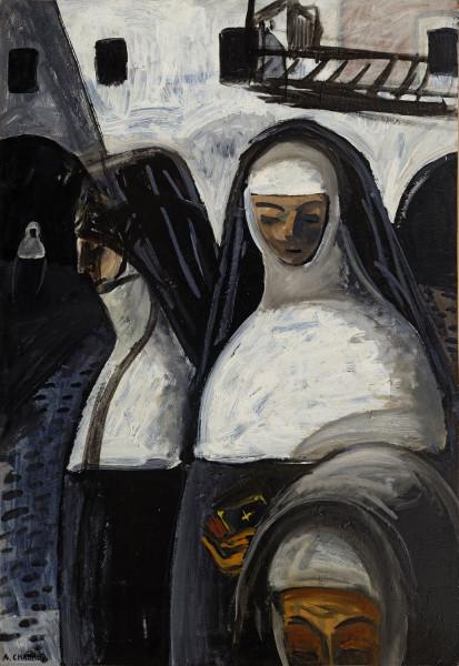 Religieuses devant les arcades, vers 1909. Auguste CHABAUD