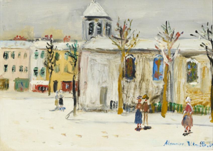 Eglise sous la neige, Clichy (Hauts-de-Seine), circa 1955 Maurice UTRILLO