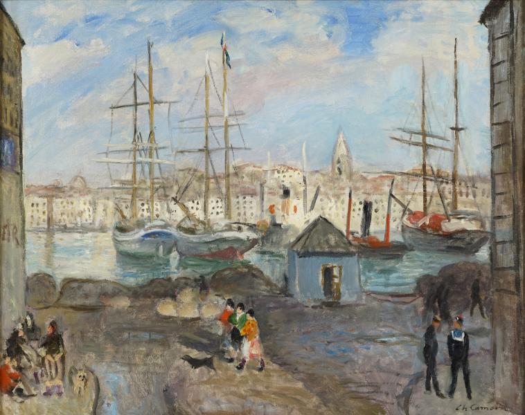 Marseille, le quai aux huiles, poissonnières et marins, 1928 Charles CAMOIN
